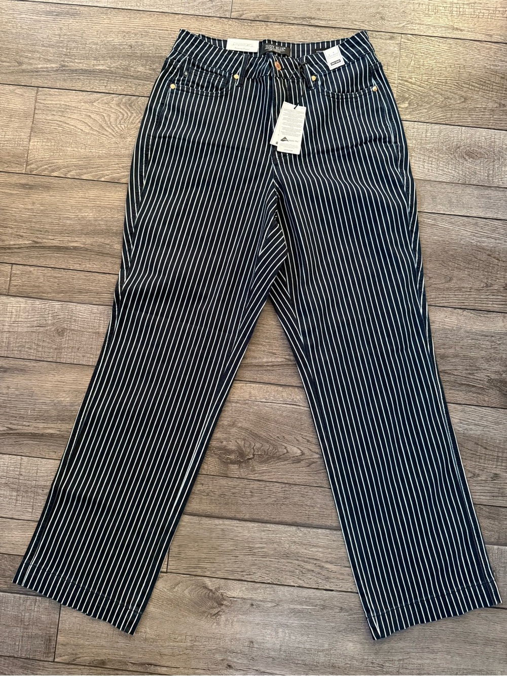 Judy Blue Navy and White Pinstripe High-Waist Jeans - Picture 2 of 5